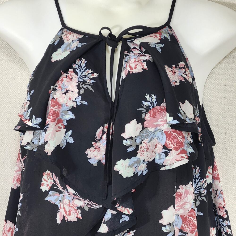 Stella Tweed Black Floral Semi-Sheer Sleeveless Tie Neck Blouse Size 2X Romantic - Picture 3 of 12
